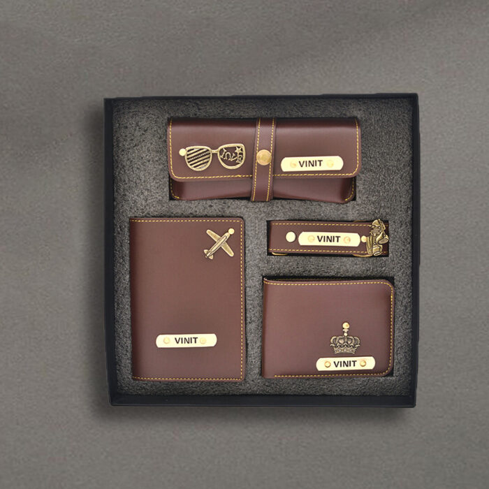 Personalized Men's Wallet, Keychain, Eyewear Case & Passport Cover with Name. & Charm Gift Combo