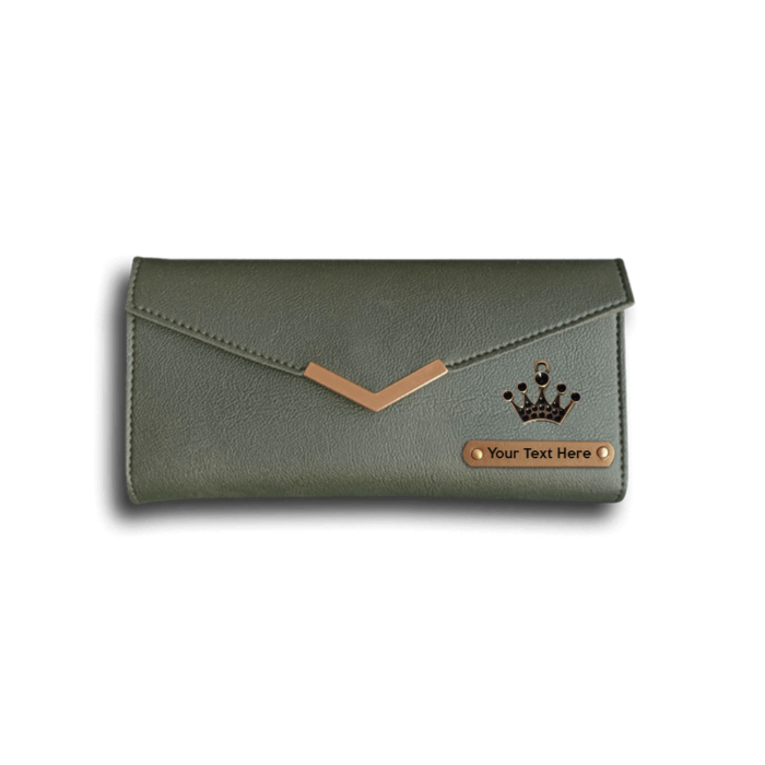 Personalized 3 fold Ladies Leather Clutch with Name & Charm - Image 6